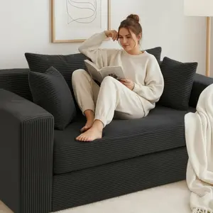 Winzoo 3-in-1 Corduroy Sofa Bed, Folding Futon with 4 Pillows & High-Density Foam, Easy to Clean