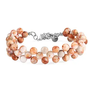 Amazonite 95.00 ctw Beaded Bracelet in Stainless Steel 7.25-9.25In