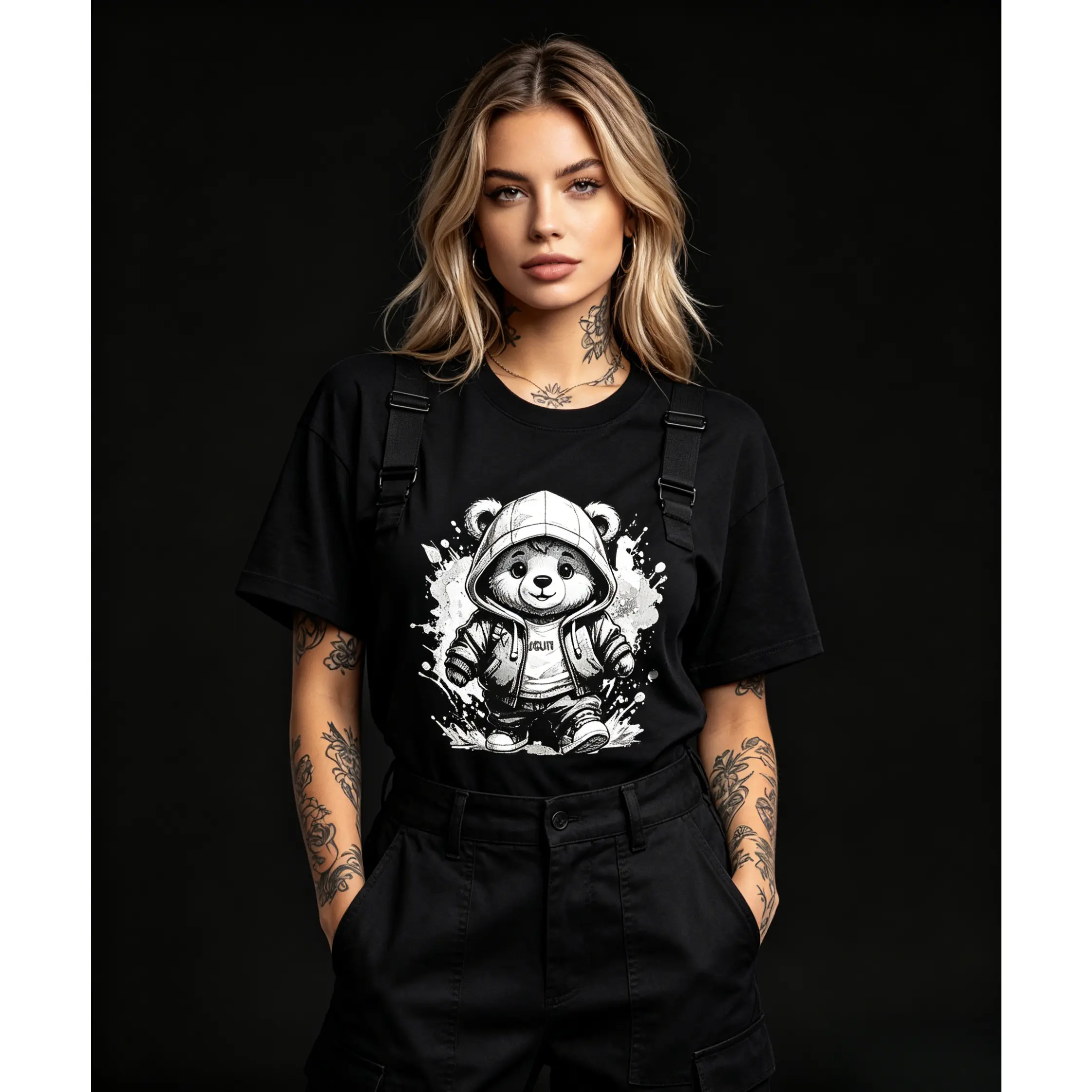 Women's Original Crew Neck Short-Sleeve Oversized Streetwear T-Shirt - Soft Teddy Bear Graphic Lightweight Cotton Loose Fit Top for Summer Casual Wear, Lady's Daily Outing, Shortsleeve, Tshirt, Breathable, Teddy Print, Loose-Fitting, Comfortable, Fabric,,
