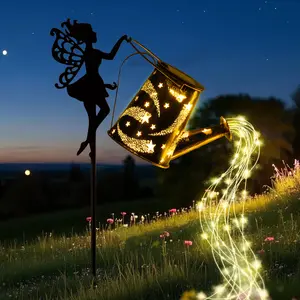 Solar Fairy Watering Can With Cascading Lights, Solar Christmas Lights Outdoor, Water Can Solar Lights Garden Decorative, Waterfall Lights Outdoor, Hanging Solar Lantern, Solar Yard Decor, Metal Solar Powered Kettle, Suitable for Holiday Decor, 33 In