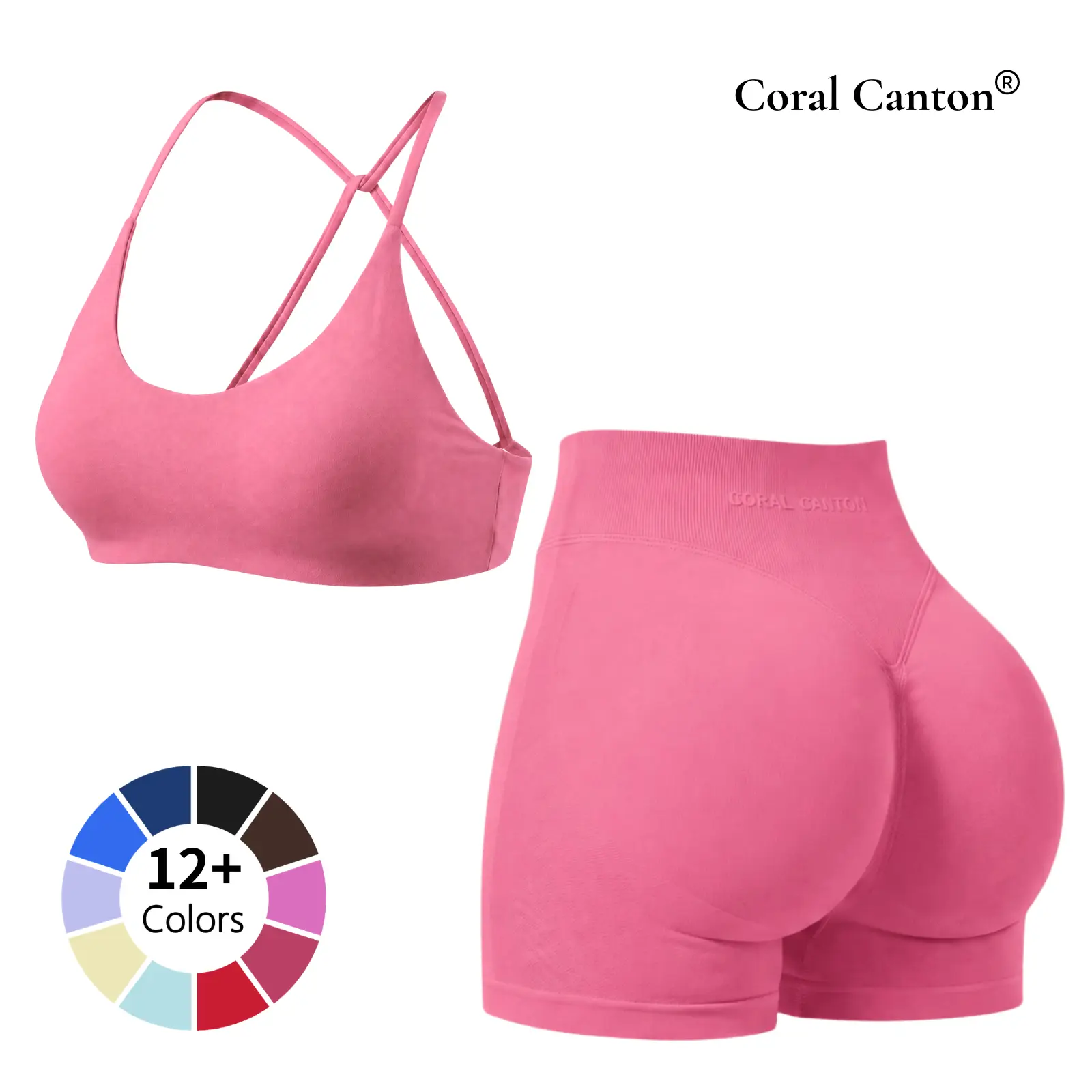 Coral Canton Seamless Ribbed 2 Piece Set for Women, High Stretch Gym Workout Outfit with Sports Bra & High Waisted Athletic Shorts, Two Piece Sets,travel essentials,camping essentials haul