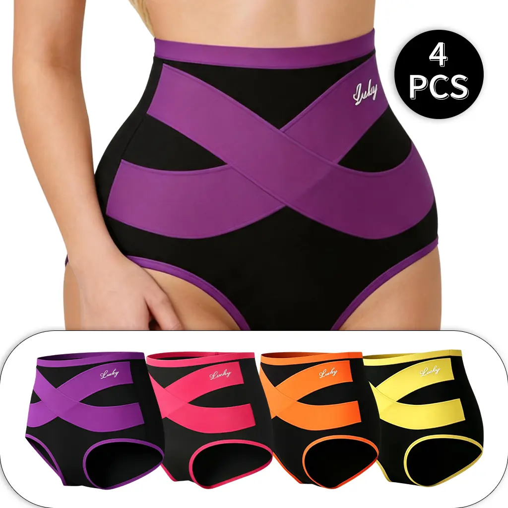 4 Packs Comfortable Women's High Waisted Panties, Full Coverage Compression High-Cut Briefs for Daily Wear