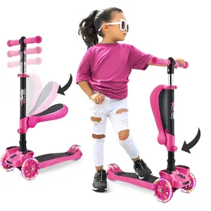 3-Wheeled Scooter for Kids - Wheel LED Lights, Adjustable Lean-to-Steer Handlebar, and Foldable Seat - Sit or Stand Ride with Brake for Boys and Girls Ages 1-14 Years Old
