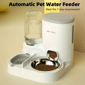 2-in-1 Automatic Cat Water Fountain and Food Dispenser Set - Detachable, Washable, and Self-Feeding Station with Feeder Bowl for Indoor Cats - Uncharged, Wireless, and Easy to Clean