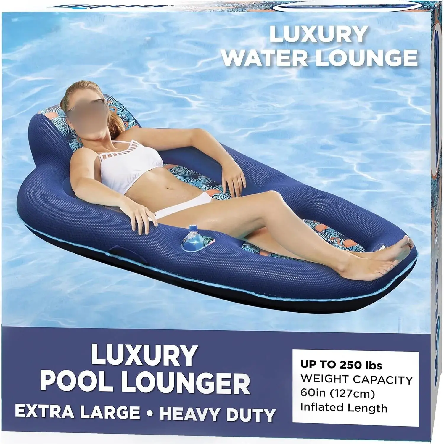Luxury Water Lounge, Oversized, Inflatable Swimming Pool Floating Bed with Headrest, Backrest and Footstool, Palm Beach Flamingo