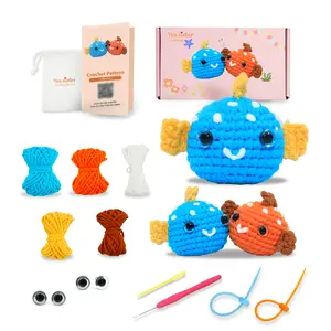 Yes.sister!DIY Crochet Kit – Set of 2 Fish Amigurumi for Beginners, Easy Patterns & Video Tutorials – Creative Gift for Teens & Adults Plush Handmade Crafts Handcraft