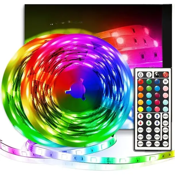 32.8ft Color Changing LED Strip Lights Kit with Remote and Power Supply, Ideal for Computer, Desk, Bedroom, Ceiling Use