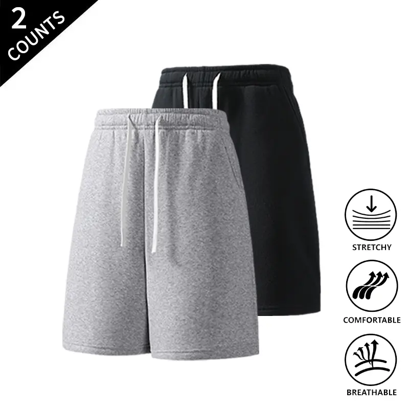 2-Pack Men’s Casual Sweat Shorts, Elastic Drawstring Waist, Comfortable & Breathable, Loose Fit Lounge & Streetwear Shorts for Everyday Wear