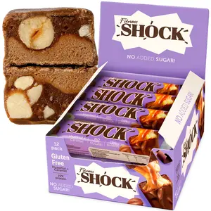 FitnesSHOCK Hazelnut Caramel Protein Bars - Gluten Free, No Added Sugar, Low Calorie Low Carb Snack - 10g Protein, 0g Added Sugar, 190 Kcal, 16g Net Carbs - 12 x 50gert Alternative (190 Calories)