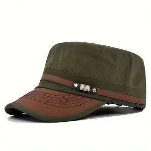 Unisex Sun Protection Flat Top Hat - Elegant Black & Brown Two-Tone Design with Star Emblem, Adjustable Strap, Perfect for Outdoor Activities & Casual Attire, Sun Protection Hat, Stylish Headwear, Durable Headgear