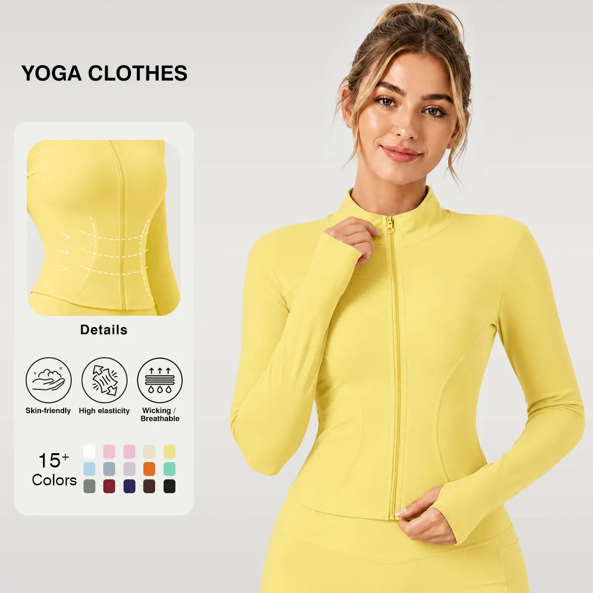 Women's Zip-Up Long Sleeve Yoga Jacket - Lightweight Breathable Activewear Sportswear Jacket with Thumb Holes, Casual Outerwear for Workout, Clothes for Women