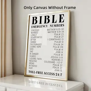 1Pc Optinal Frame Bible Emergency Numbers Canvas Poster, Canvas Art And Prints For Walls, Inspirational Scripture Wall Art, Wall Painting For Gift, Wall Picture for Home and Office Wall Decor