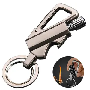 (Fuel Not included) 3-In-1 Cool Lighter Keychain Bottle Opener, Outdoor Fire Starter,Portable Refillable Lighter with hook,for Hiking Camping,Daily Use multiple key
