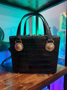 Pre-owned VERSACE As Seen On Screen As Seen On Screen Vintage Sunburst Croc Embossed Take out Top Handle ️ $1999