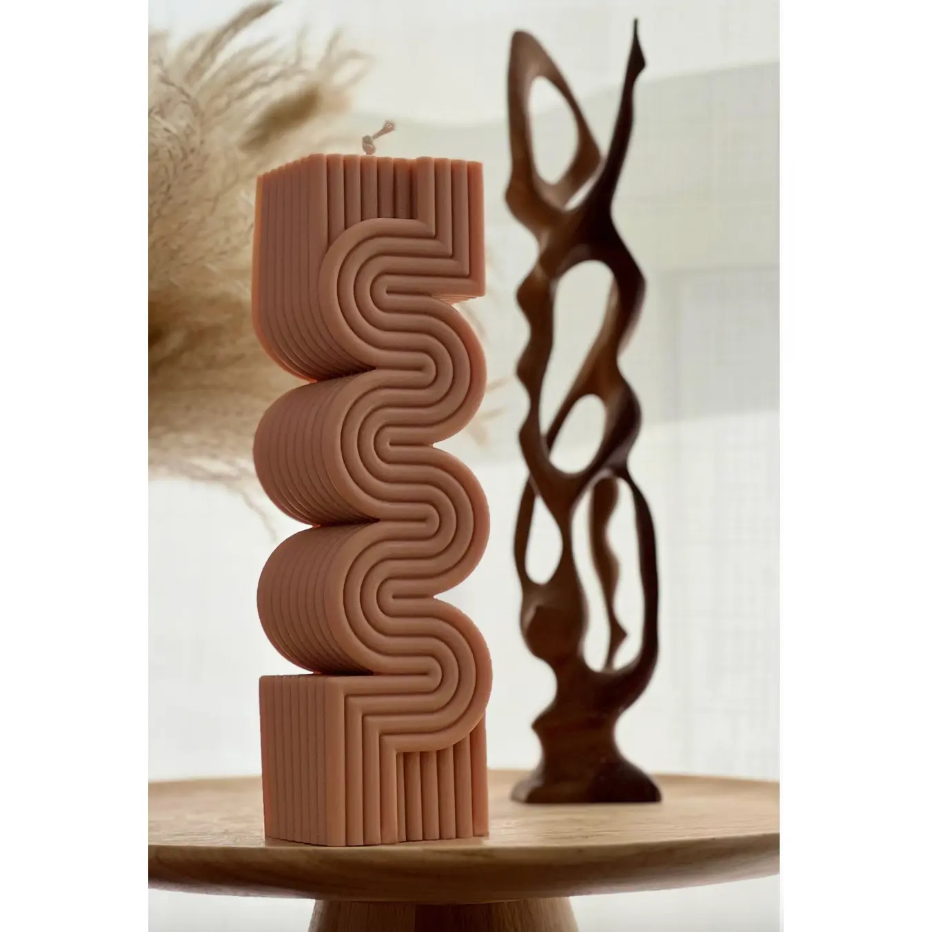 Huge Ribbed Pillar Candle Nude