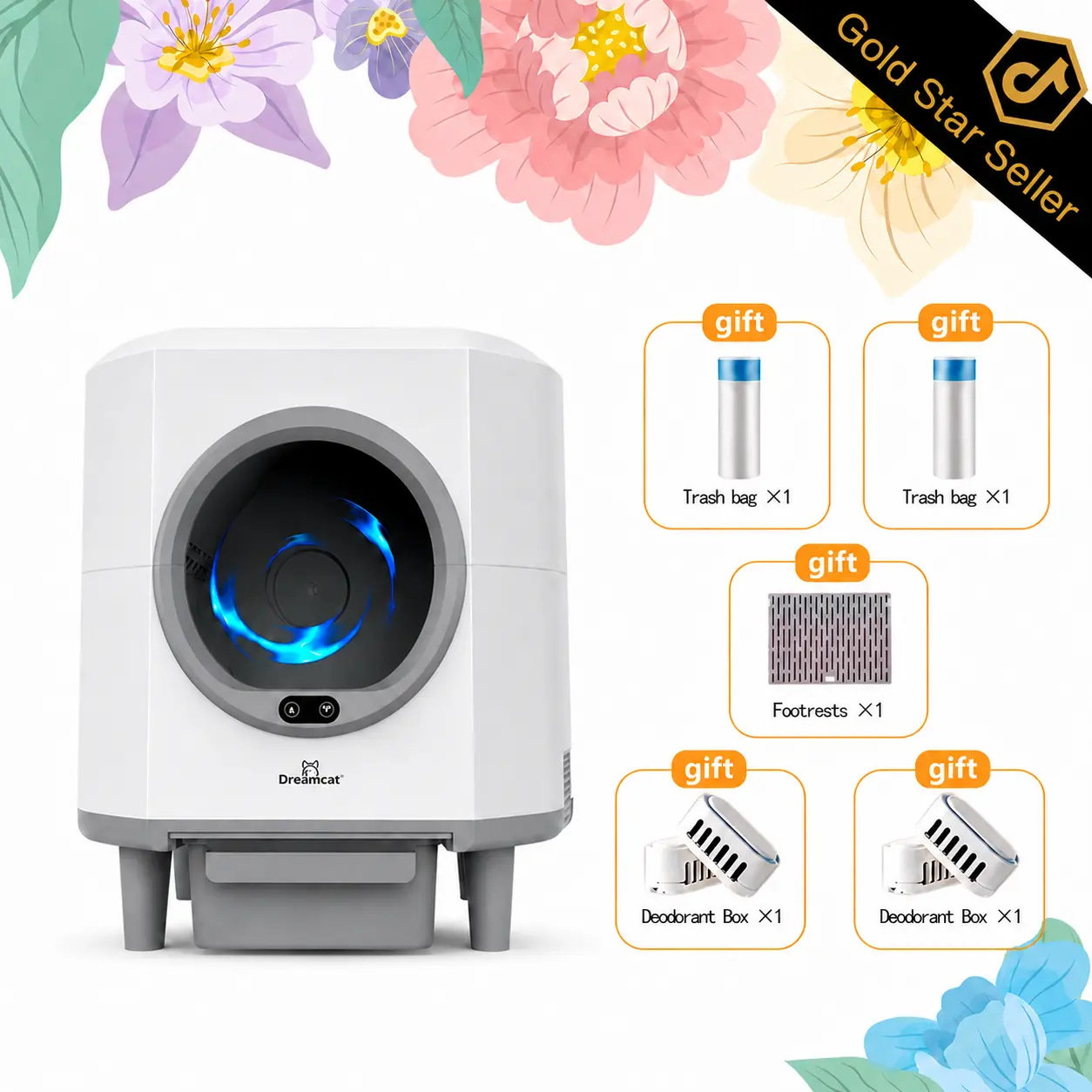 Dreamcat Smart Low-Noise Automatic Self-cleaning Household Cat Litter Box 80L,Hands-Free,Smart Sensors Safety Protection,Easy Setup,Odor-Free,APP Control,Multi-Cat Home,Cat Companion#TikTokShopDealsforYouDays#DealsForYouDays