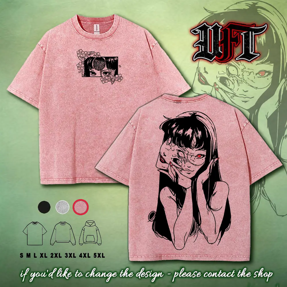 Tomie Junji Ito Uzumaki Vintage Anime T-Shirt, Washed Cotton, Graphic Tee, Manga Gothic, Dark Anime Gothic T-Shirt Menswear Streetwear Fabric Top