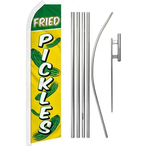 Fried Pickles Themed Large Banner & 5-Part Steel-Aluminium Flag Pole Kit, Polyester Festive Party Backdrop Home Supply