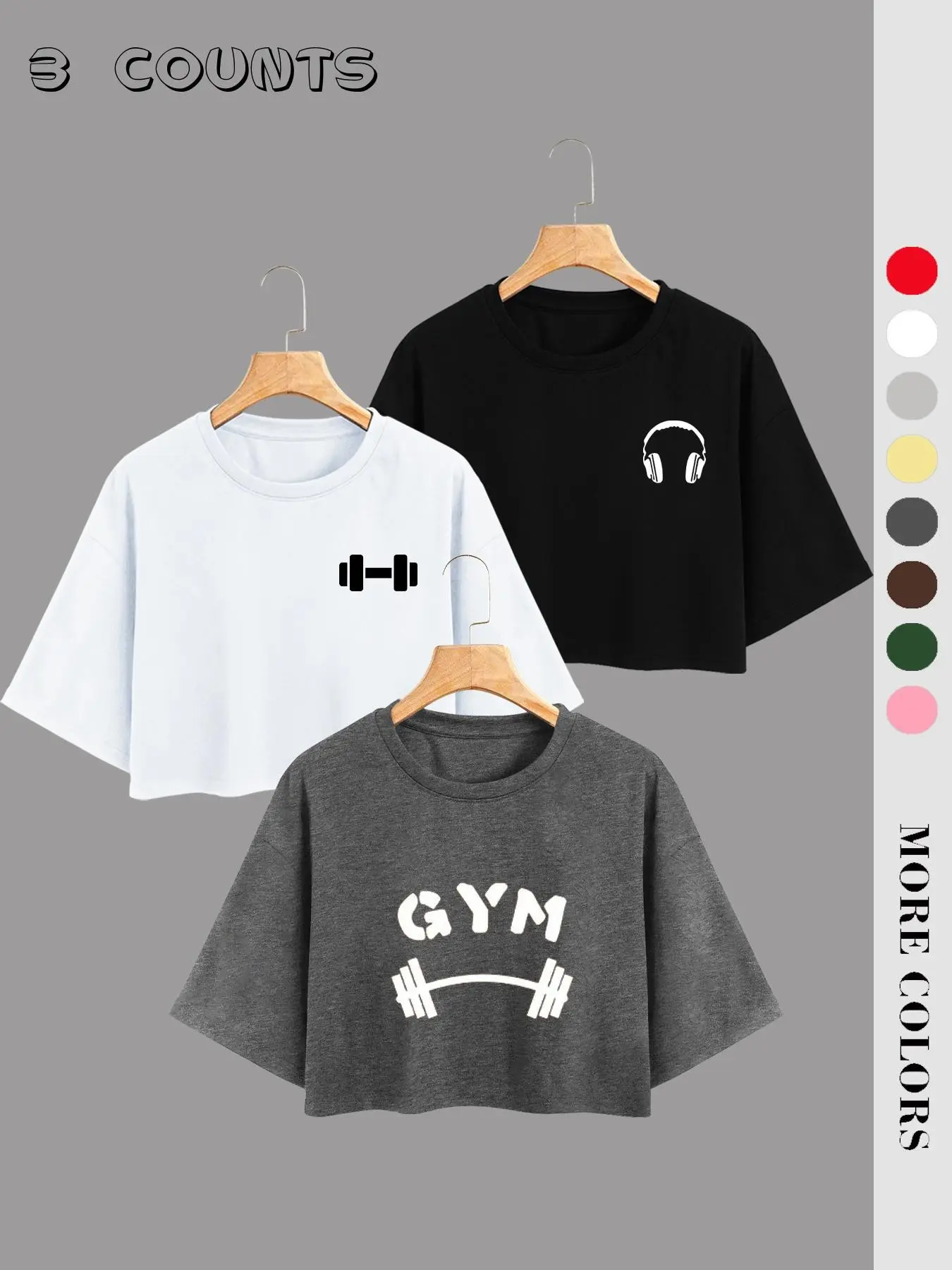 Seasonal New Round Neck Short T-Shirt, Fashion Gym Letter Print, Earphone Dumbbell Pattern, Casual Loose Fit, Unisex Workout Top