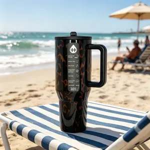HydroJug 40oz Dark Tortoiseshell Pattern Drinkware Flask, Leak-Proof Stainless Steel Insulated Travel Mug, Keeps Drinks Cold 24H, Flasks Drinkware Portable Water Bottles Tumbler Bottled Stylish
