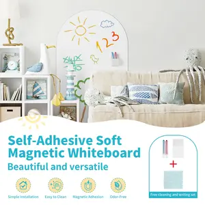 Self-Adhesive Soft Magnetic Whiteboard, Easy Installation, Strong Magnetism, Child Friendly, 50x90cm, Includes Storage Box, Crayons, Cloth