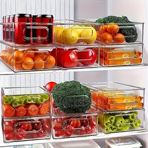 6Pcs plastic fruit storage refrigerator, stackable, food storage box, refrigerator, cupboard, utility room sorting file storage box