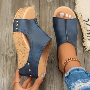 Women's Stylish Retro Wedge Sandals - Peep Toe-On Platform Shoes with Metallic Straps, Faux Cover Casual Heels in Black Tones, Comfortable Wear |     Stylish Platform Heels |     Faux Cover Sandals, Heel Sandals, kitten heels