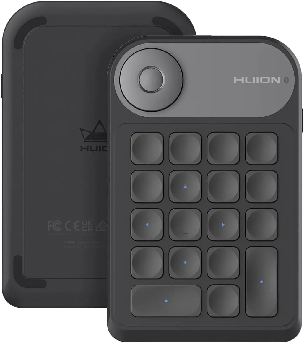HUION K20 Keydial Mini Bluetooth 5.0 Programmable Keypad with Dial 5 Keys Anti-ghosting 18 Customized Keys Wireless Shortcut Keyboard for Drawing Tablet PC MacBook Surface Pro Laptops