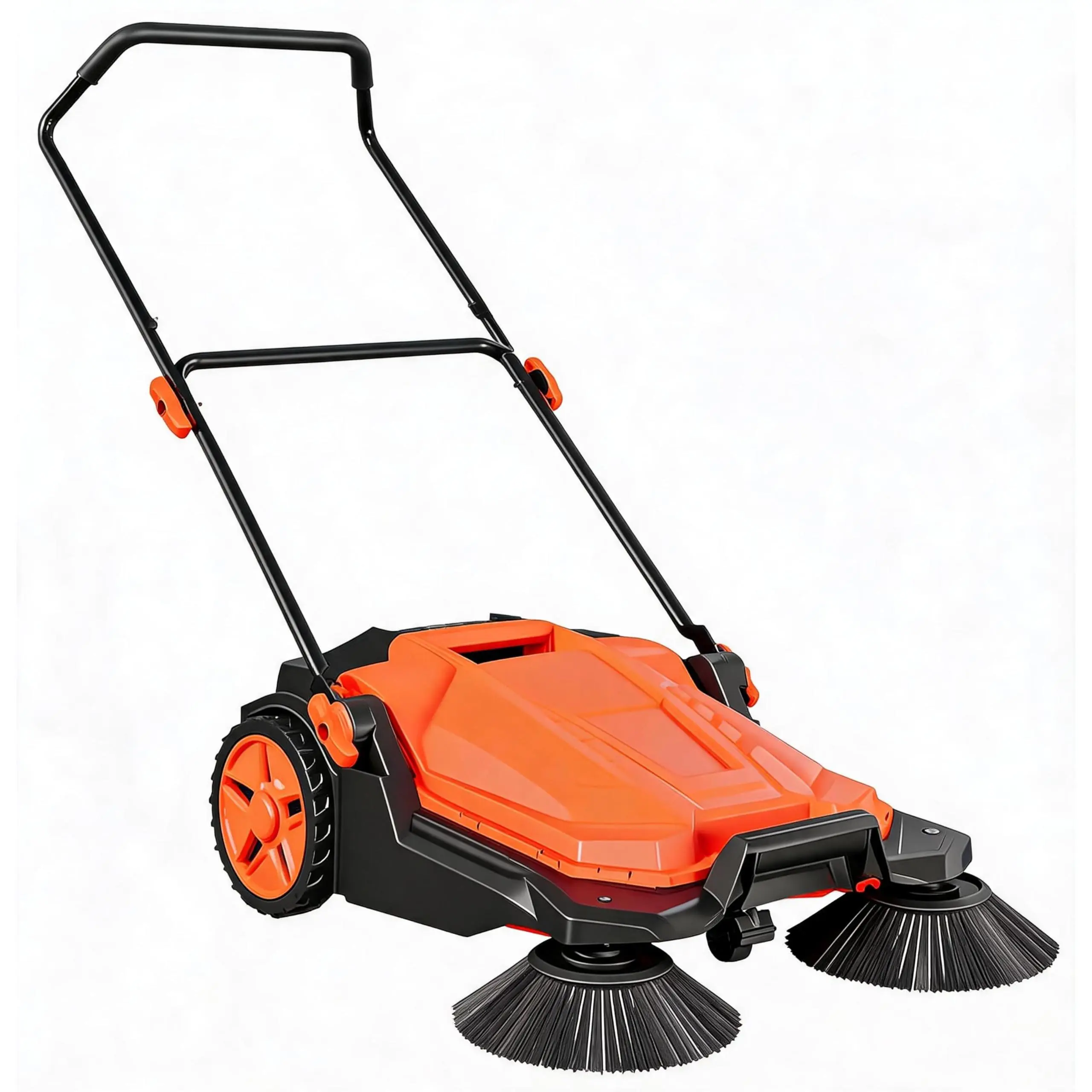 25.6 Inch Walk-Behind Hand Push Floor Sweeper, Manual Push Sweeper with 5 Gallon Removable Dust Container, Adjustable Folding Handle for Garage, Patio, Sidewalk & Yard Cleaning