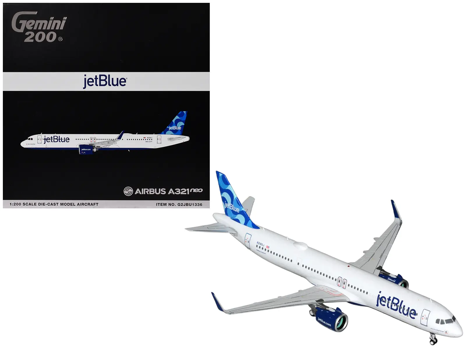 Airbus A321neo Commercial Aircraft "JetBlue Airways" (N2180J) White with Blue Tail 1/200 Diecast Model by GeminiJets