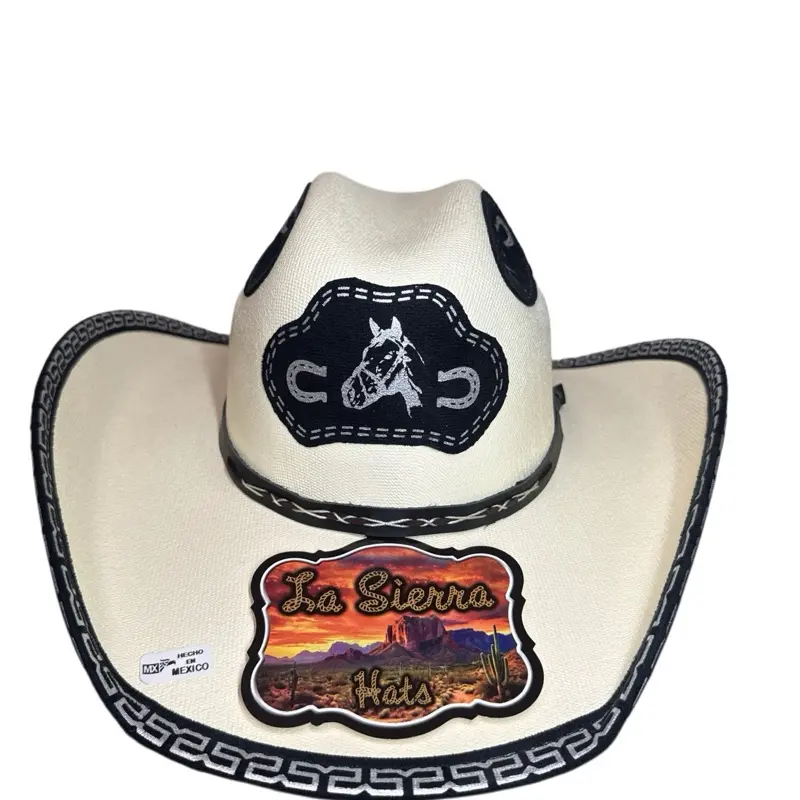 La Sierra Hats Western Cowboy Straw Hat Rodeo Style Wide Brim Sombrero with Horse Logo and Elastic sweat band for a comfort fit