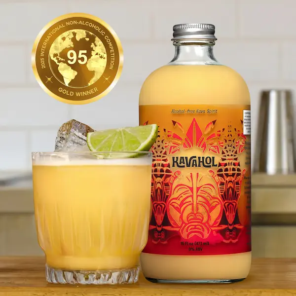 Kavahol - Fiery Ginger Kava Spirit Alternative, Alcohol-free, 16 fl oz (10 x 1.5 oz Servings) | 0.0% ABV, 250mg Kavalactones Per Serving