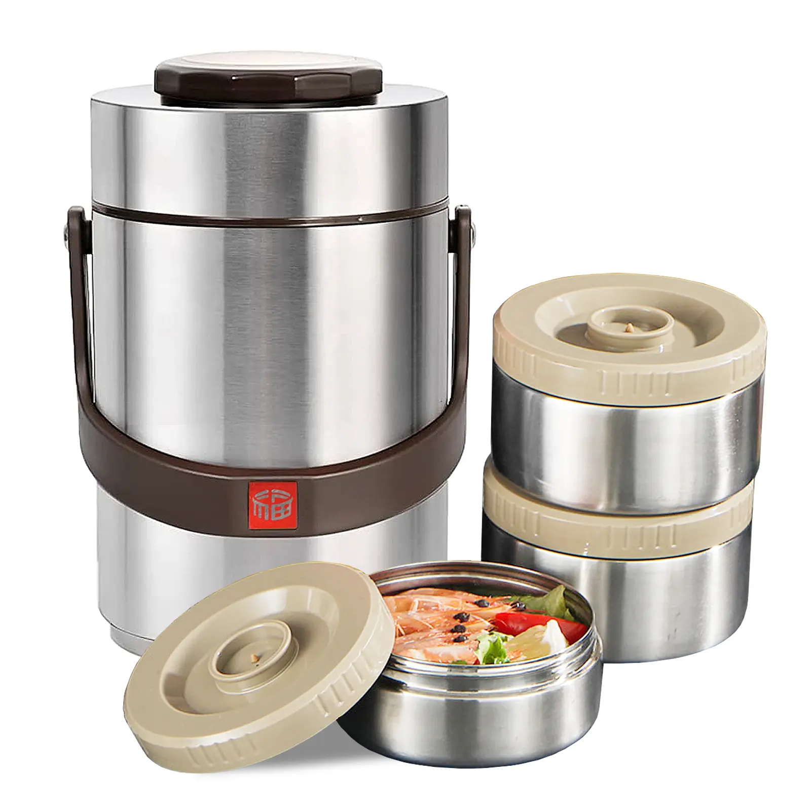 2.3L Stainless Steel Meal Prep Container - 3-Tier Stackable Vacuum Seal Bento Box, Wide Mouth Silicone-Sealed Leak-Proof Detachable Lid Lunch Box with Handle, Multi-Piece Reusable Tableware for Adults, Office, Meal Prep Containers