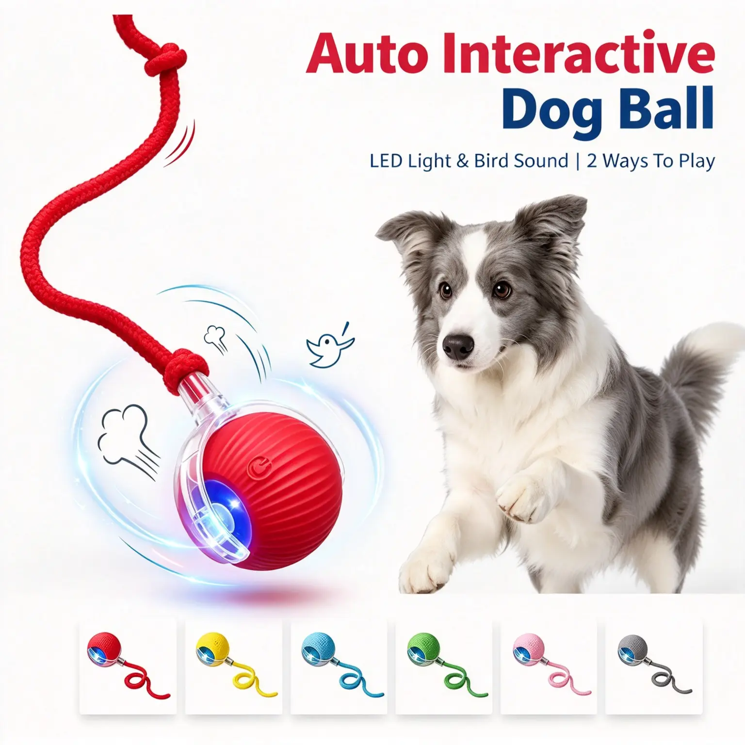 Automatic Moving Pet Toy Ball, Relieve Separation Anxiety Boredom, LED Bird Chirp Interactive Ball for Cats and Dogs Indoor Play