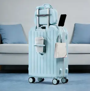 20-inch 2 Piece ABS+PC Hardshell Luggage Set in Classic Design,Can be taken on boardA,Elegant and Durable Suitcases,Lightweight Luggage with one handbag set, Cabin Size Blue, Luggagesets Back to school be is suitcase