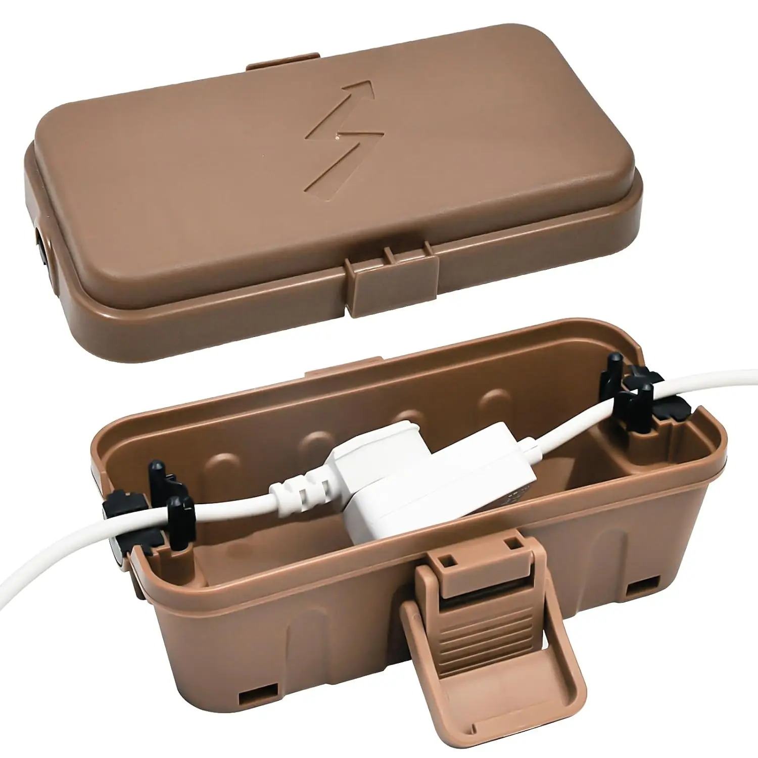 Small Weatherproof Electrical Connection Box(6 x 3.5 x 2.2inch),Outdoor Electrical Box, Extension Cord Covers for Plug, Extension Cables, Holiday Lights,Brown