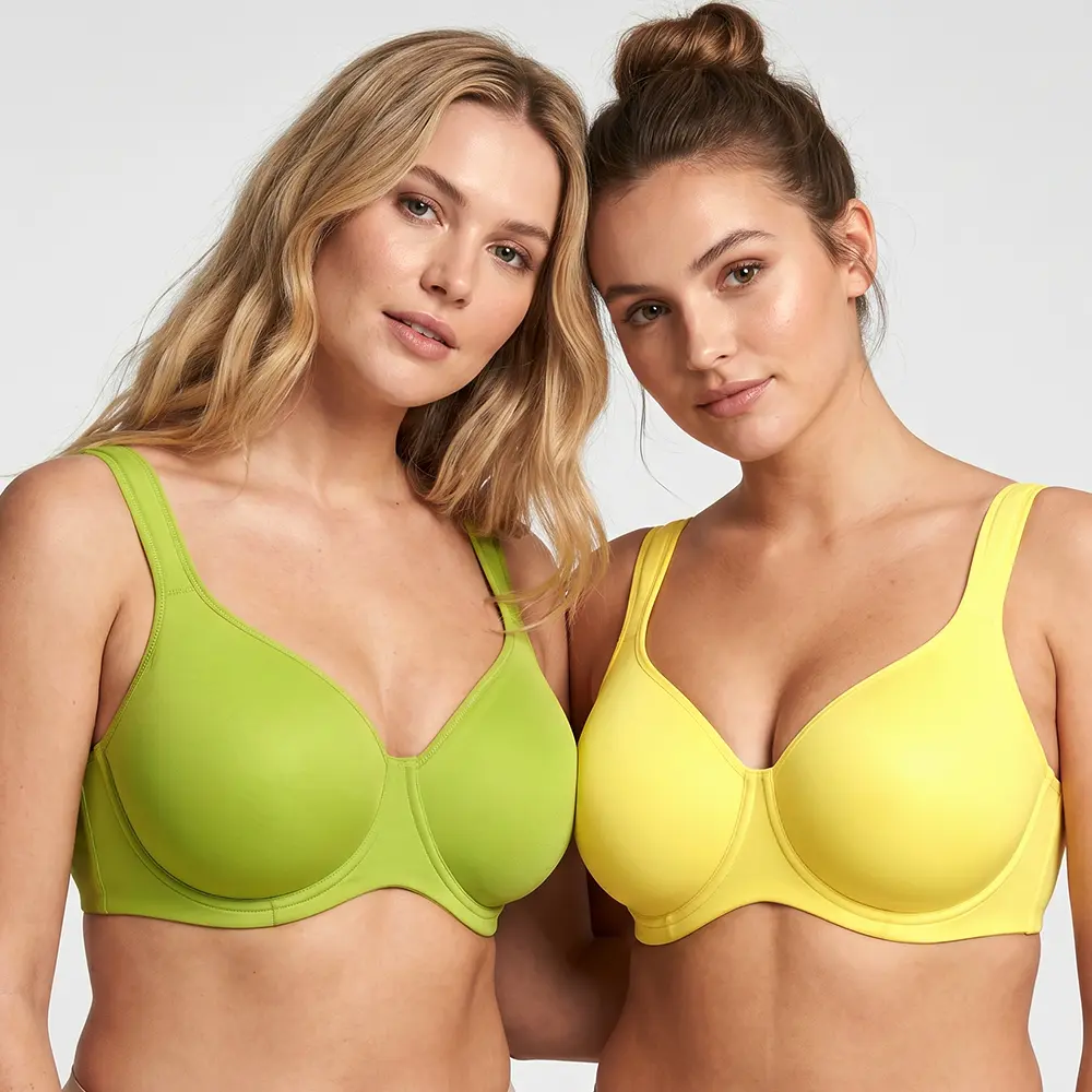 HSIA Joan Comfortzone Plus Size Unlined Full Coverage Minimizer Bra for Large Bust Women Underwire Support Seamless Naked Feel T Shirt Non-Padded Bra Instantly Slims 1 to 1.5 Cups Wider Cushioned Straps Anti Sag Smoothing Daily Lingerie