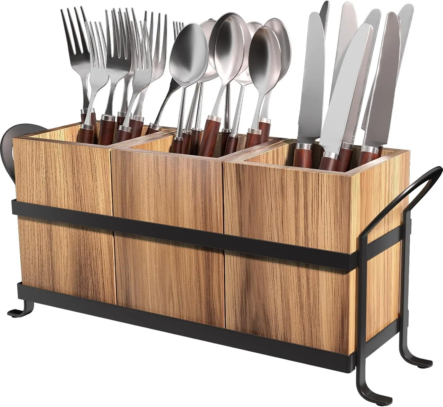 Sebastian CADIA Wooden Multi-Purpose Organizer Rack - Compact, Stable Countertop Kitchenware Holder for Knives, Forks, Chopsticks - Tabletop Storage for Makeup Brushes (Fits Small Spaces)