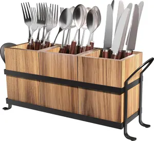 Iron wood combined bedroom desktop makeup brush storage rack, solid wood kitchen countertop, knife and fork chopsticks storage rack