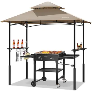 VIVOHOME 8×5 FT Grill Gazebo Outdoor BBQ Patio Canopy Tent with Double Tiered Vented Top & 2 Side Shelves for Backyard, Garden, Patio, Deck, and Camping Party fathersdaygiftideas