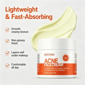MOOYAM Acne Face Cream, 4% Lactic Acid 3% AHA 1.5% BHA Acne Treatment Cream with Zinc PCA & Vitamin B6, 24HR Oil Control Pimple Cream for Acne Prone Oily Skin, Prevent Breakouts & Reduce Redness, 3.53oz/100g