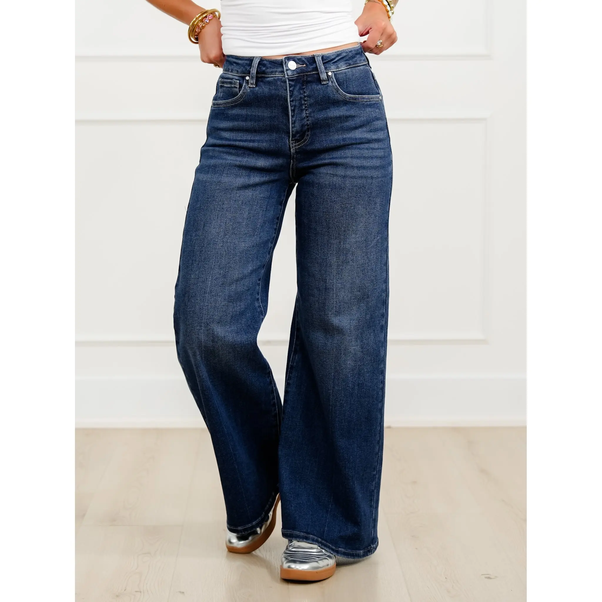 Restock! Risen The Opalite High Rise Dark Wash Tummy Control Wide Leg Jeans