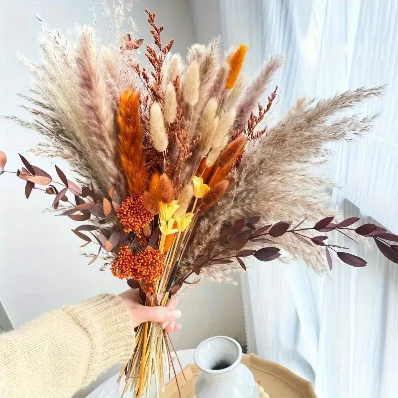 16 in Fall Boho Dried Flower Bouquet with Pampas Grass - Natural Layered Textures Arrangement for Vase, Boho Warmth Neutral Home Decor for Living Room Bedroom office woman