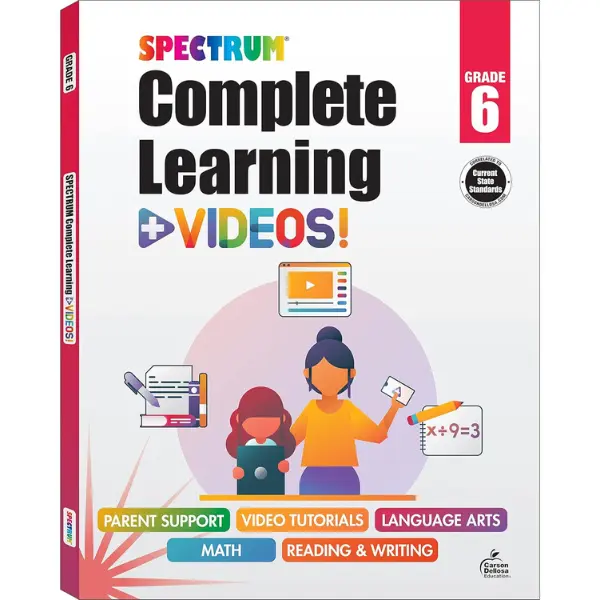 Spectrum Complete Learning + Videos 6th Grade Workbook All Subjects, Language Arts, Reading Comprehension, Writing, and Math Book for Kids Ages 11-12 With Video Tutorials (Volume 71)
