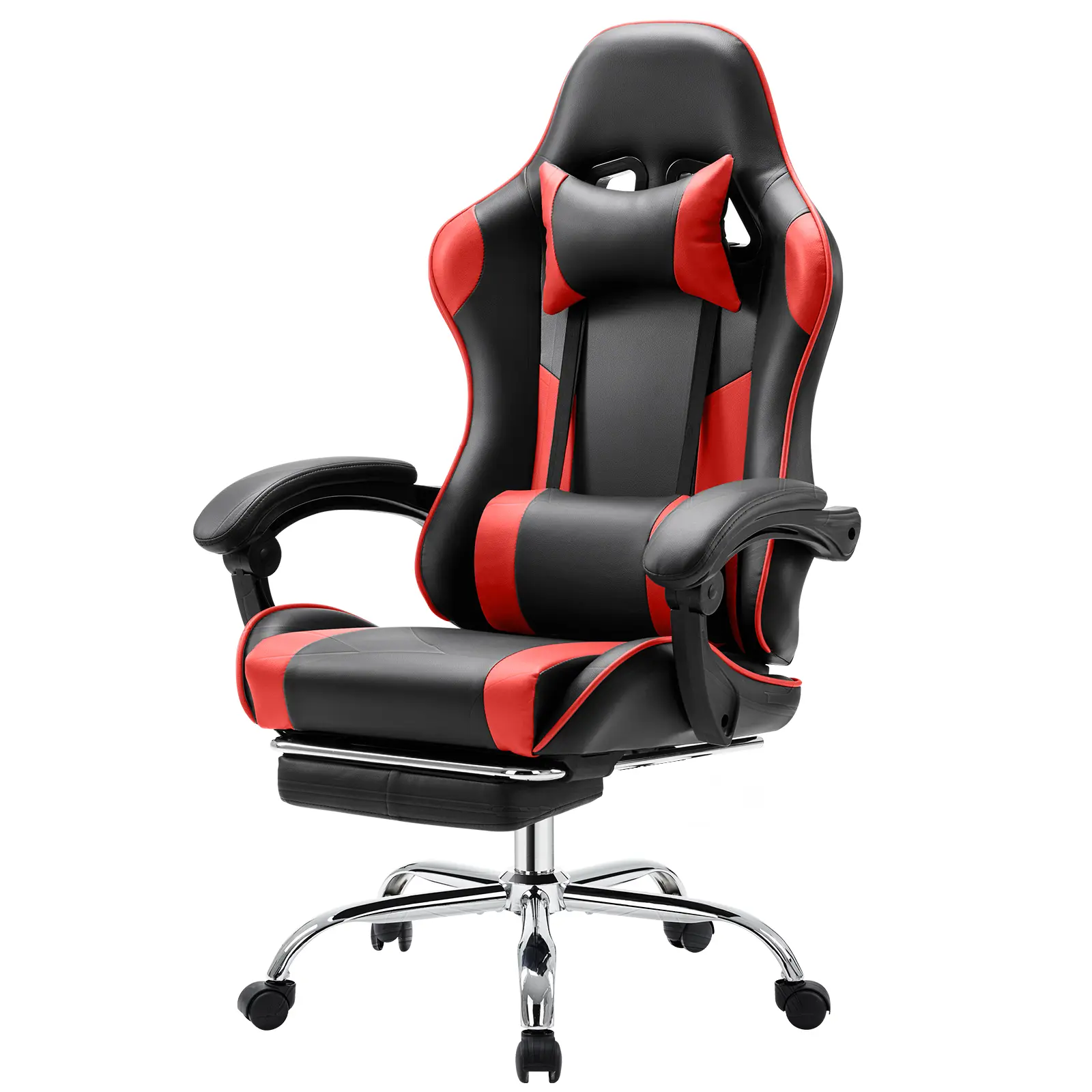 Ergonomic Gaming Office Chair - PU Leather Recliner with Footrest, Headrest, Fixed Up Armrest, Height Adjustability and 360° Swivel, Office Chair