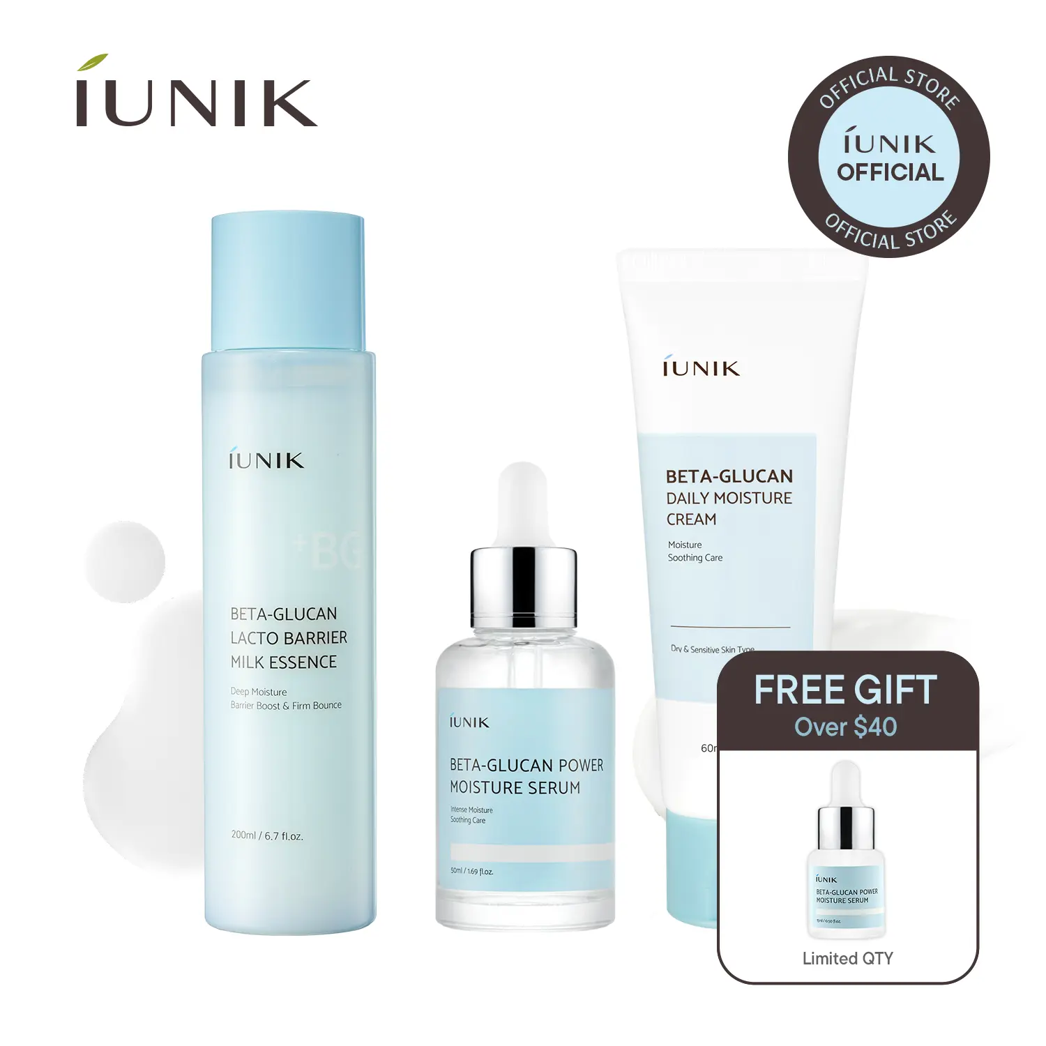 [IUNIK Official] Beta Glucan Daily Glow Set | Beta Glucan Serum + Lacto Barrier Milk Essence + Daily Moisture Cream | summervibes