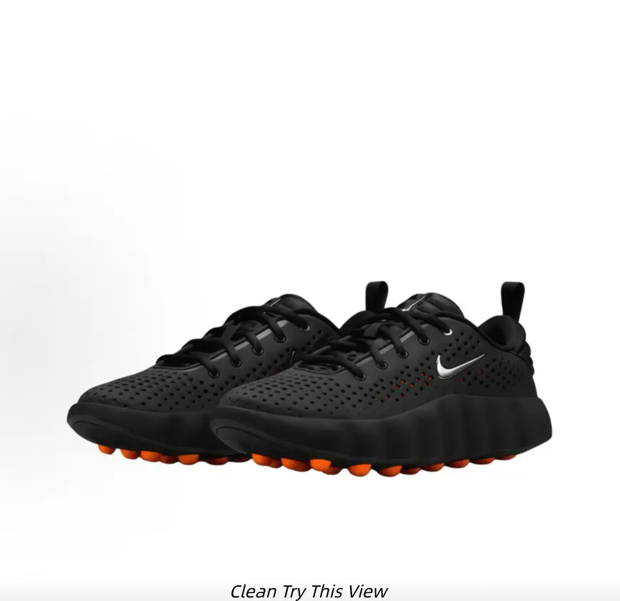 Unisex Matte Solid All Black Perforated Breathable Mesh Casual Sneakers Thick Wavy Shock Absorb Foam Platform Sole Orange Dot Massage Anti Slip Insole Lightweight Quick Dry All Day Walking Jogging Workout Outdoor Daily Trainers For Men Women