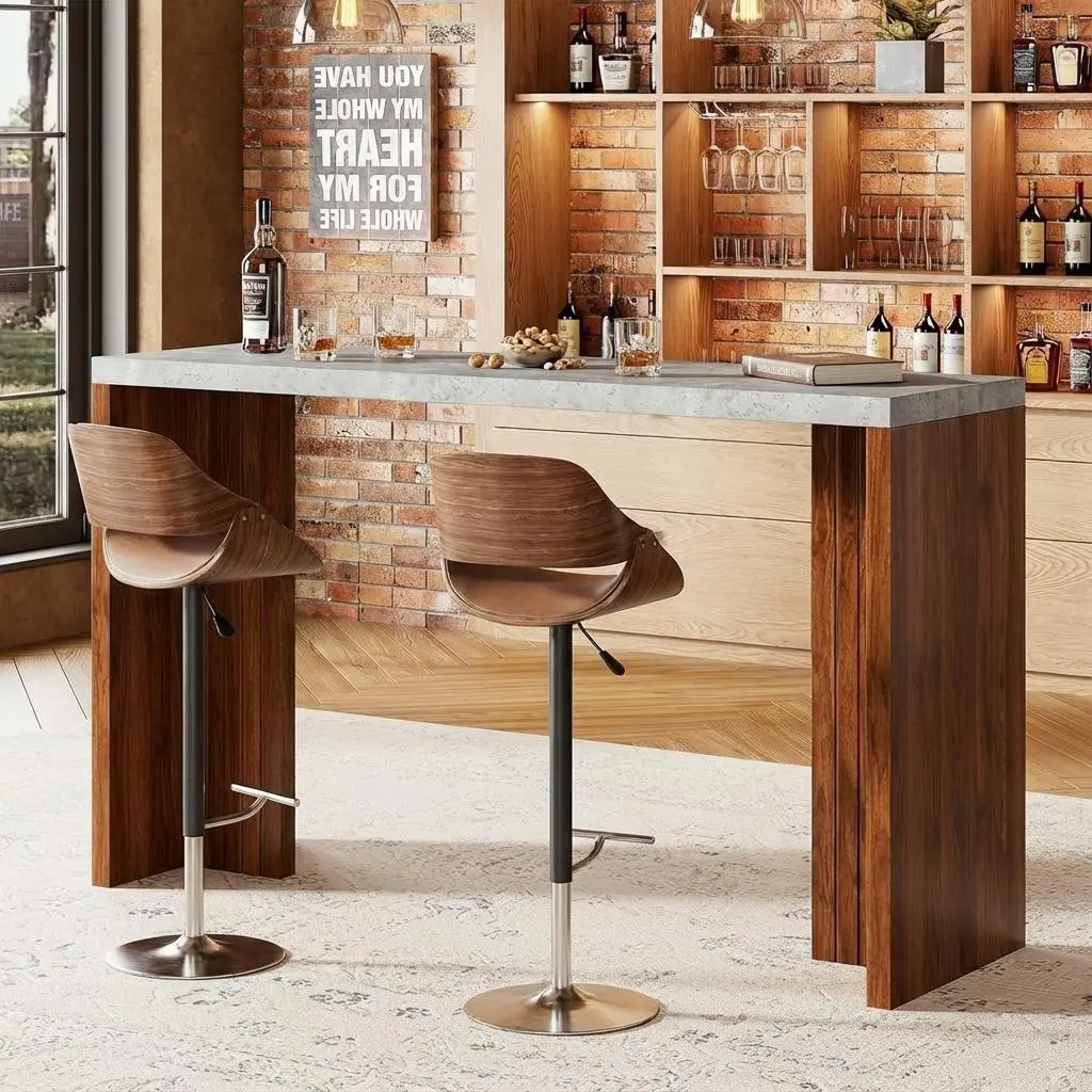 55" Long Heavy Duty Indoor Furniture Counter Height Pub Table, Bar Table for 4-6 People with Extra Thick Tabletop - Modern Rectangular Home Unit for Kitchen, Dining Room, Heavy Duty Table, Indoor Furniture Table