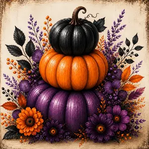 Halloween Pumpkin Stack Purple Orange Black Metal Sign TTE-438