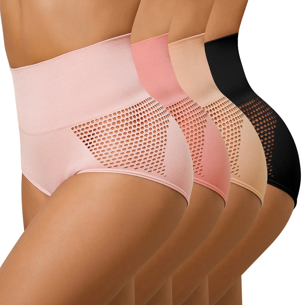4 Pack High Waist Seamless Shapewear Panties for Women Soft Breathable Briefs Lightweight Control Underwear for Everyday Comfort Fit Womenswear Leg Shorts
